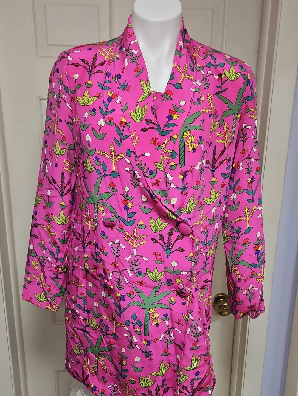 Vintage 1980s rare tropical print caribbean resort where silk jacket blazer